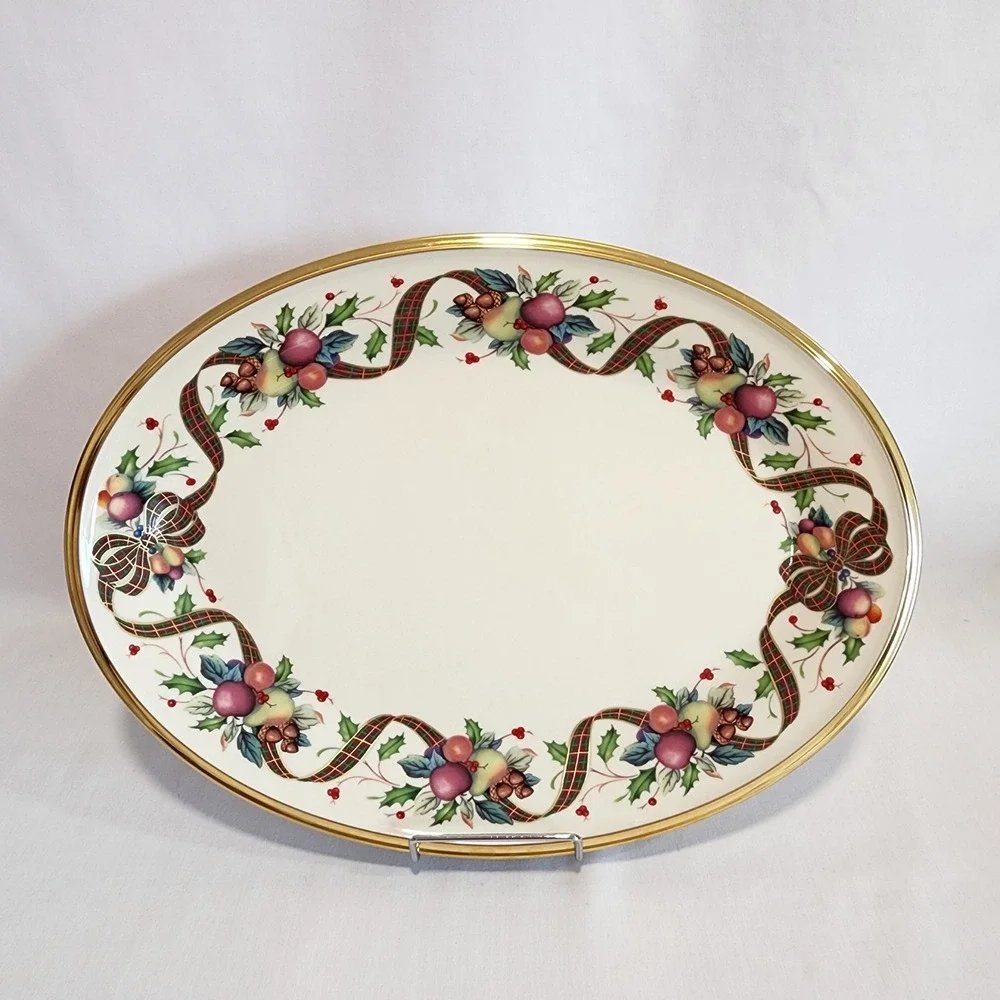 Lenox Holiday Tartan Oval Serving Platter 13.5,